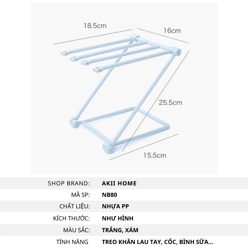 Giá Treo Cốc Uống Nước, Bình Sữa, Khăn Lau Đa Năng, Nhựa PP, Có Thể Gấp Gọn Akii Home NB80