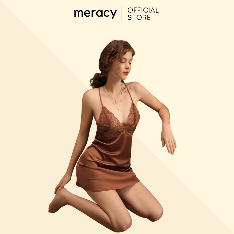 Váy ngủ 2 dây lụa satin nữ cao cấp MERACY có mút ngực phối ren mặc nhà trơn màu M06 - VN | BigBuy360 - bigbuy360.vn