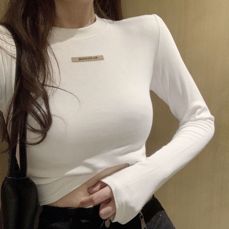 COZOK Áo thun tay dài màu trơn thời trang cho nữ