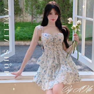 𝑴𝒊𝒎𝒊 𝑫𝒓𝒆𝒔𝒔 | Đầm 2 Dây Hoa Nhí Dáng Xòe Chiết Eo Tiểu Thư Phong Cách Pháp, Đầm Tiểu Thư Dáng Ngắn Xòe Tầng AdeliaShop