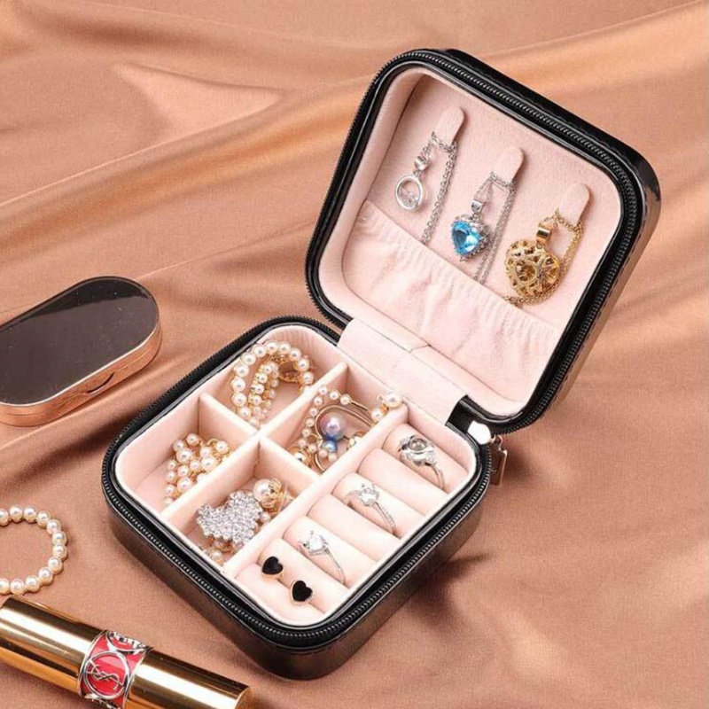 Flgo Hộp Đựng Trang Sức Bằng Da Có Khóa Kéo Tiện Dụng