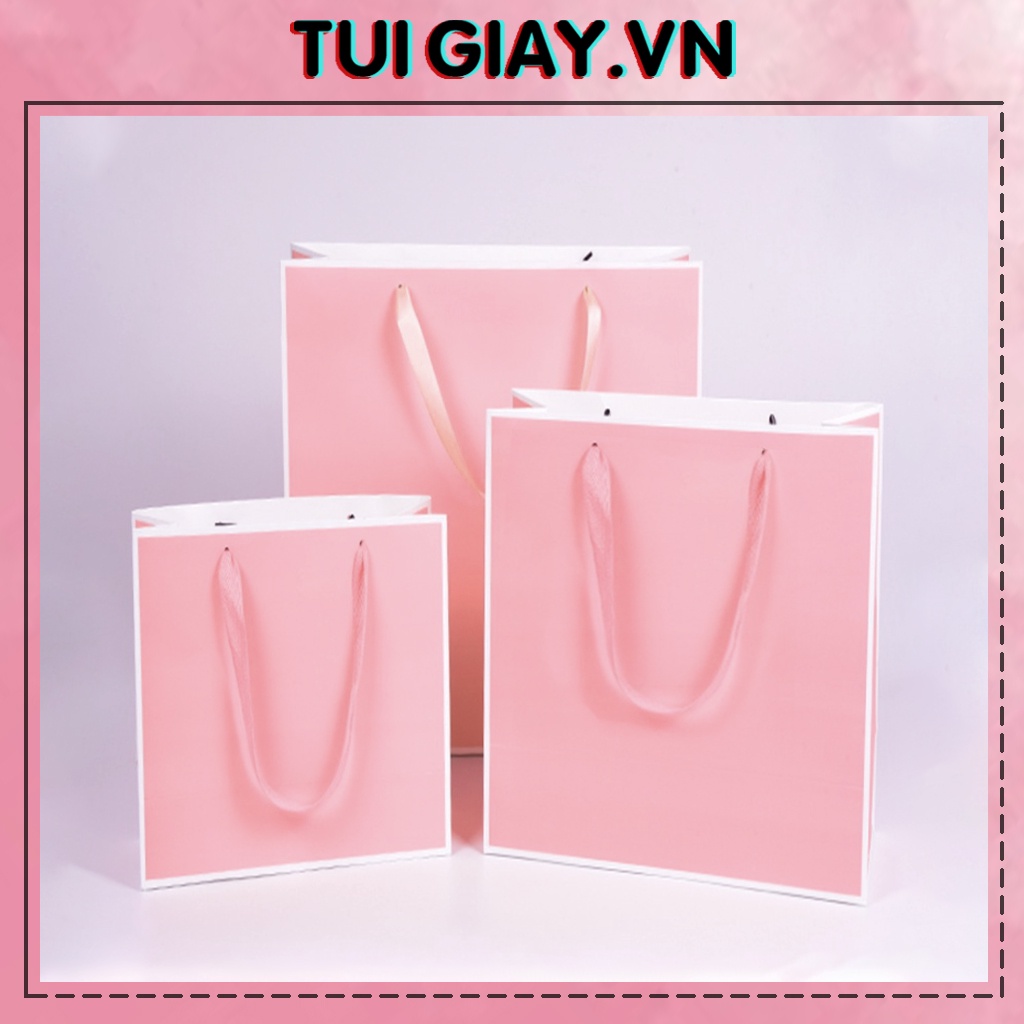 Túi quà tặng, túi giấy bìa cứng viền trắng, quai xách vải hồng đẹp, cao cấp nhiều size [ẢNH THẬT]