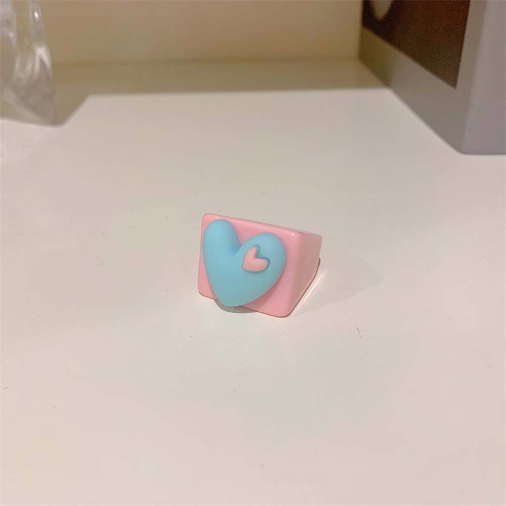 Nhẫn Nhựa Resin Acrylic Phối Màu Hình Trái Tim Lớn Thời Trang Hàn Quốc Cho Nữ