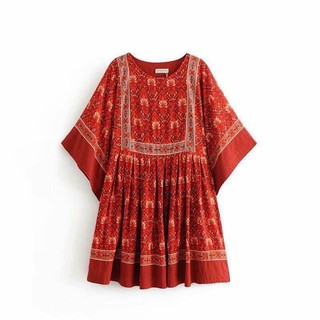 Váy thổ cẩm đỏ lanh lụa cực mát