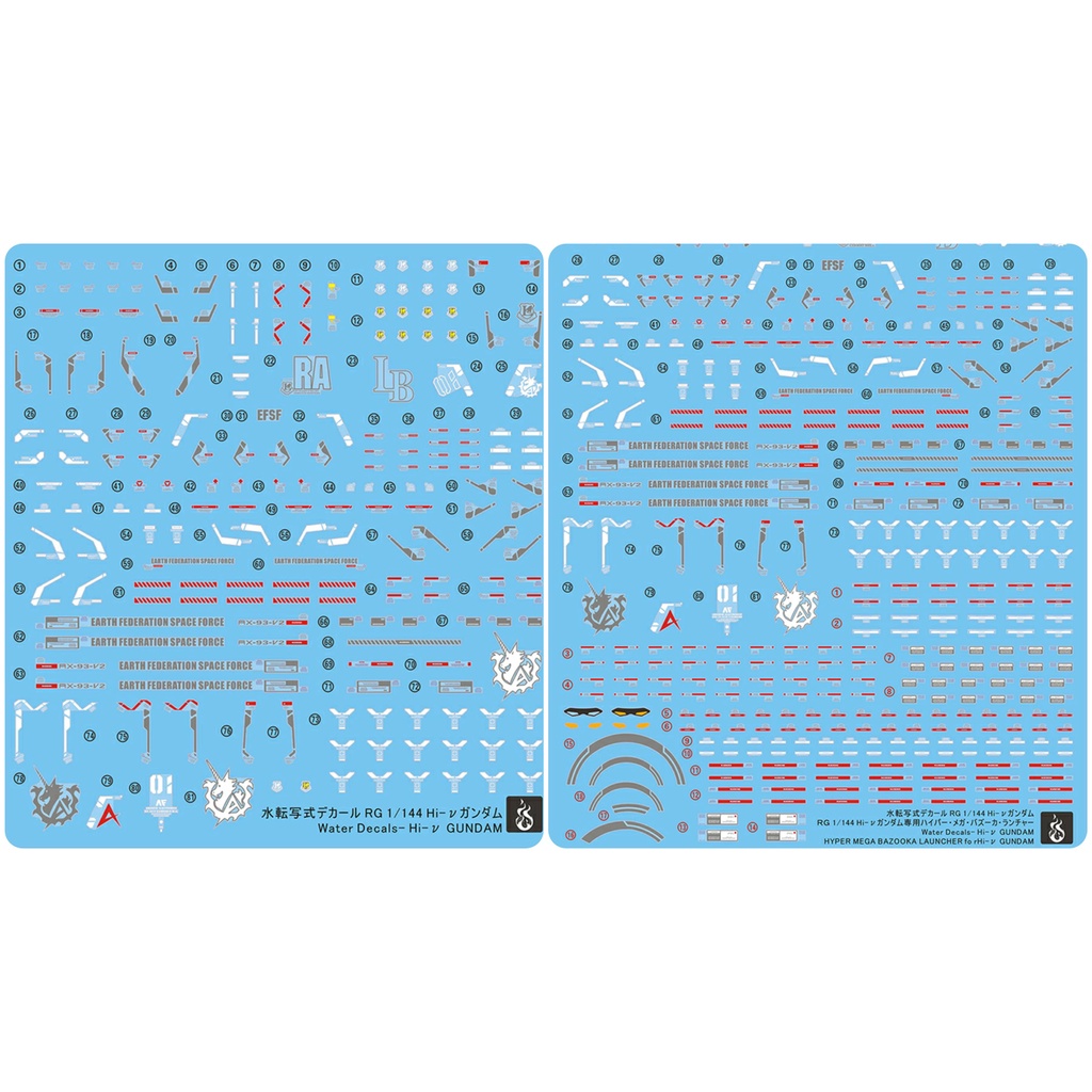 Decal nước dán mô hình RG Hi-nu Hi Nu gundam RX93 | Hyper Mega Bazooka Launcher | HWS các loại - Water sticker