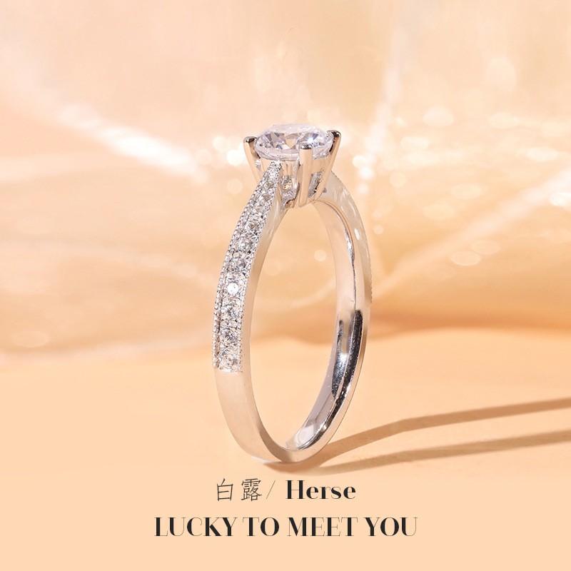 Nhẫn bạc 925 phụ nữ cổ điển bốn ngạnh 1 carat pt950 Mossang kim cương trang sức cưới thời trang