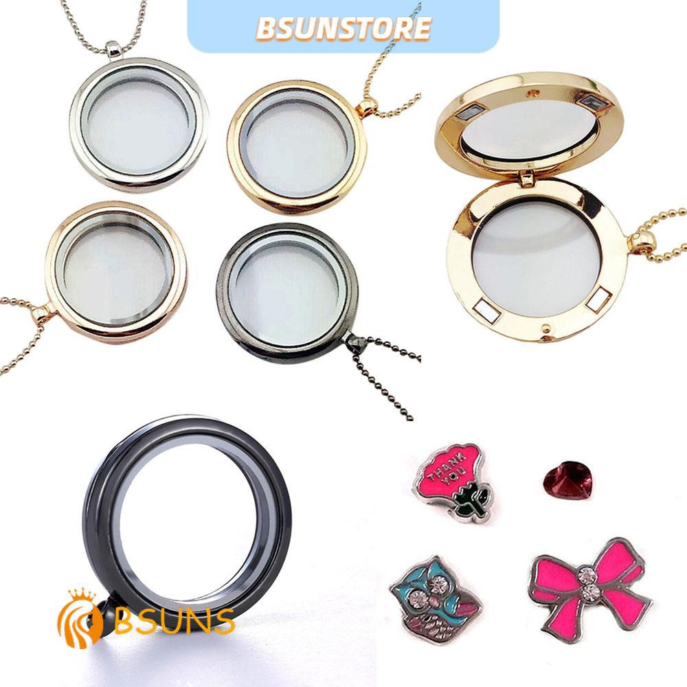 『BSUNS』 Women Locket Pendant Necklace DIY Floating Jewelry Living Memory Charms Fashion|Round Glass/Multicolor