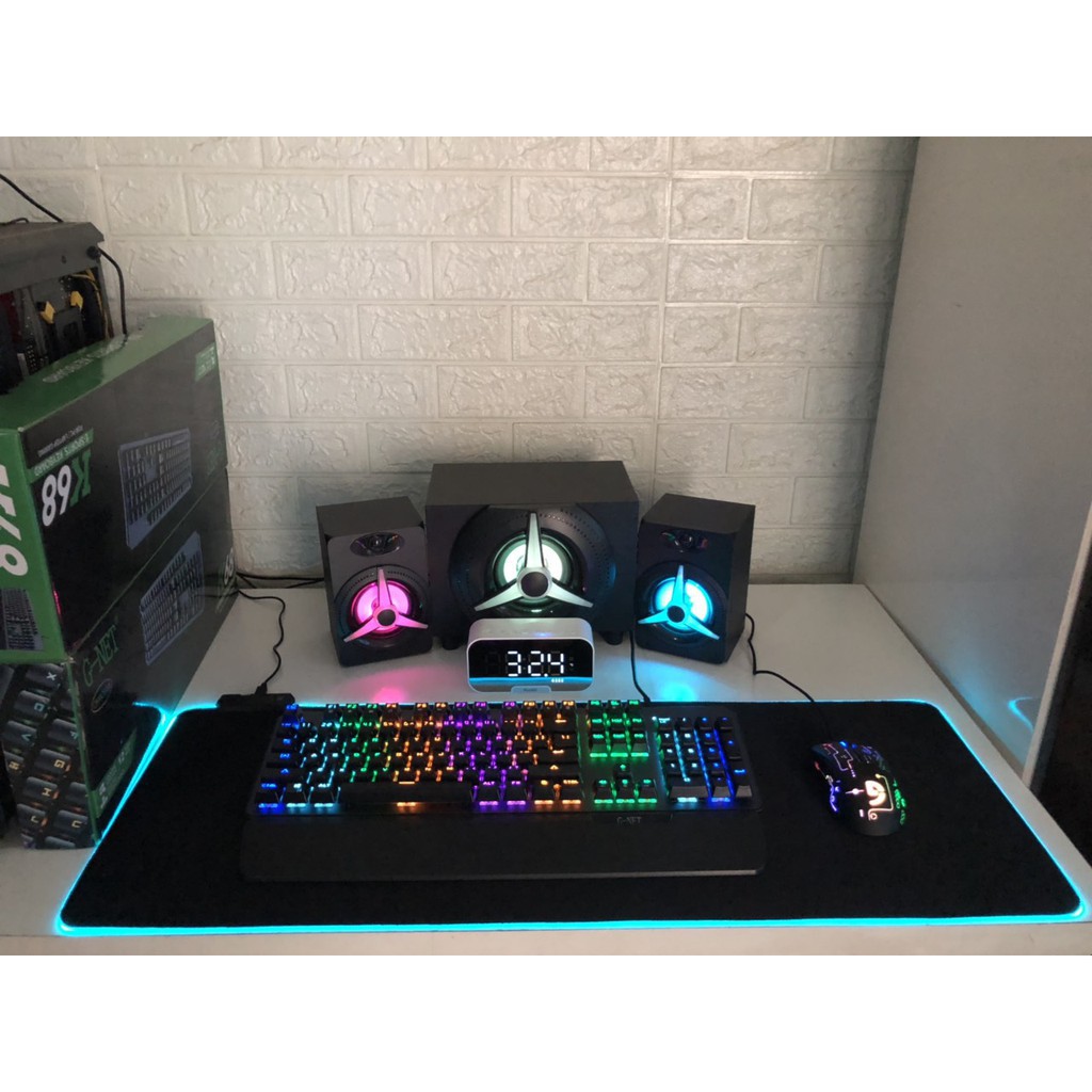 Combo Phím Cơ - Chuột Gaming - Loa RGB - Pad Led Tặng Loa Đồng Hồ Bluetooth, Đo Nhiệt Độ, Báo Thức