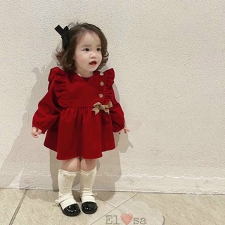 Váy đỏ nhung cứng elsa kids cho bé gái