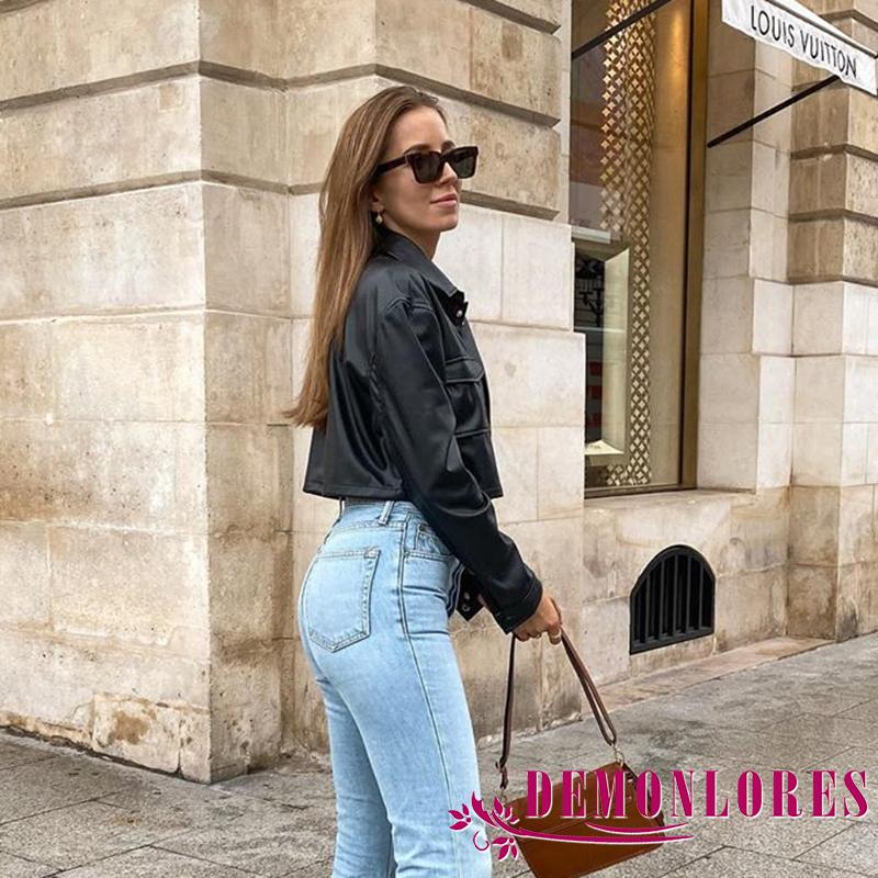 Áo khoác da phối nút thời trang cho nữ