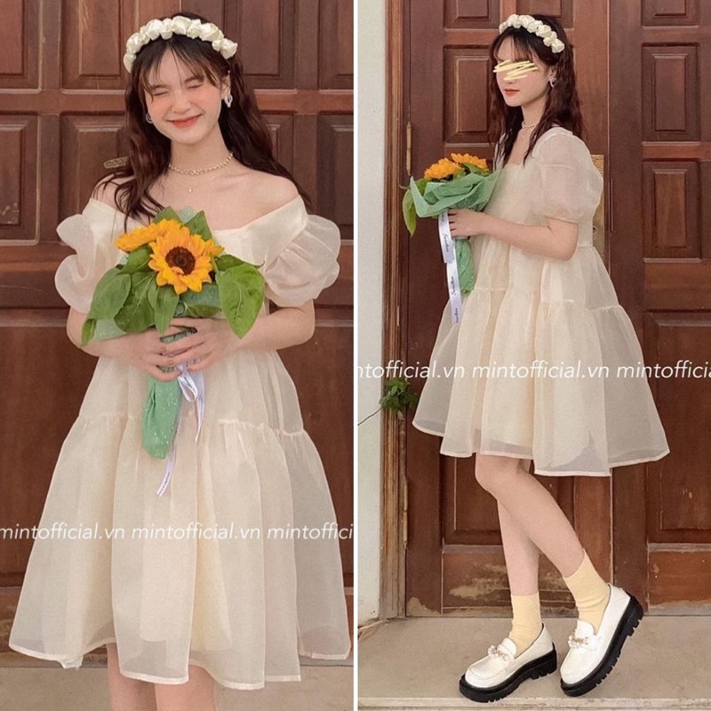 Váy babydoll công chúa bồng bềnh voan tơ, Đầm tiểu thư dáng xoè siêu sang chảnh