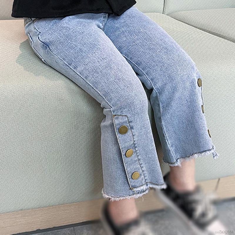 Quần jean denim ống loe lưng thun cho bé gái