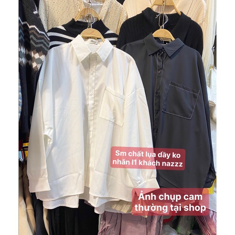 [Ảnh thật/Sẵn]Áo sơmi dài tay viền chỉ túi ngực Ulzzang | BigBuy360 - bigbuy360.vn