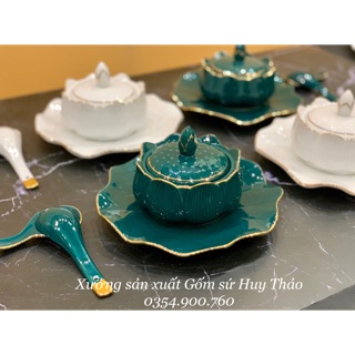 Bát chưng tổ yến hoàng gia đựng chè đựng mứt dáng đài sen gốm sứ cao cấp