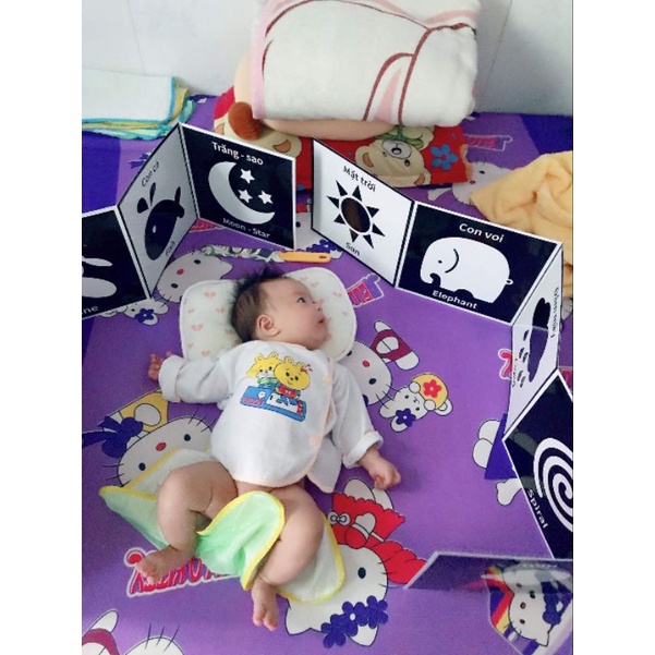 Tranh Kích Thích Thị Giác Cho Bé Sơ Sinh- Tranh đen trắng, đỏ đen, màu sắc, ô bàn cờ, sách vải cho bé