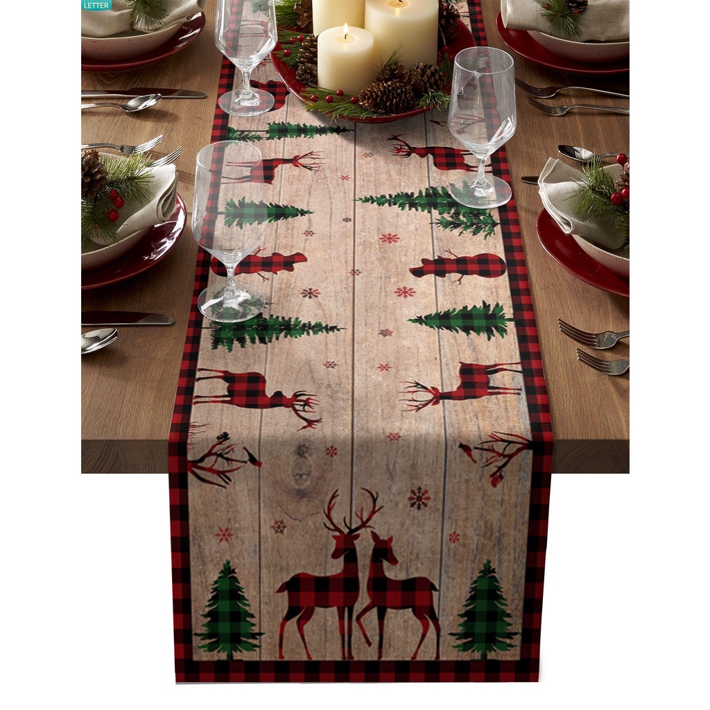 Khăn Trải Bàn In Họa Tiết Tuần Lộc Giáng Sinh Màu Đỏ/Đen Có Thể Giặt Rửa Và Rửa Sạch