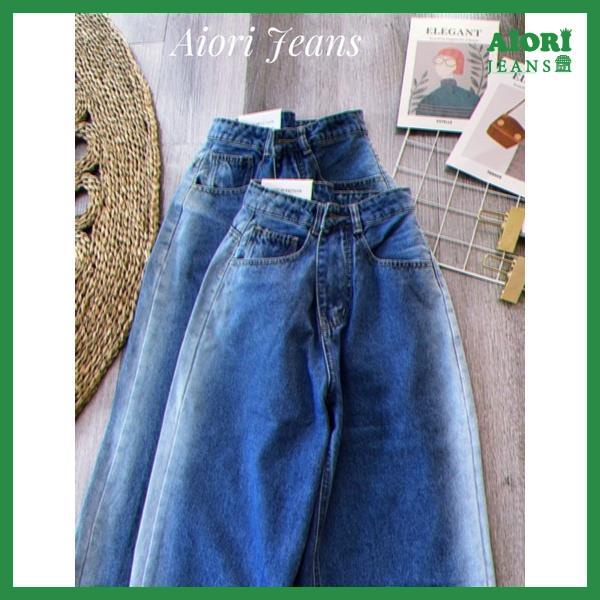 Quần Jeans Nữ AIORI Jeans Ống Rộng Lưng Cao Ulzzang Chất Bò Cao Cấp Dài 104cm