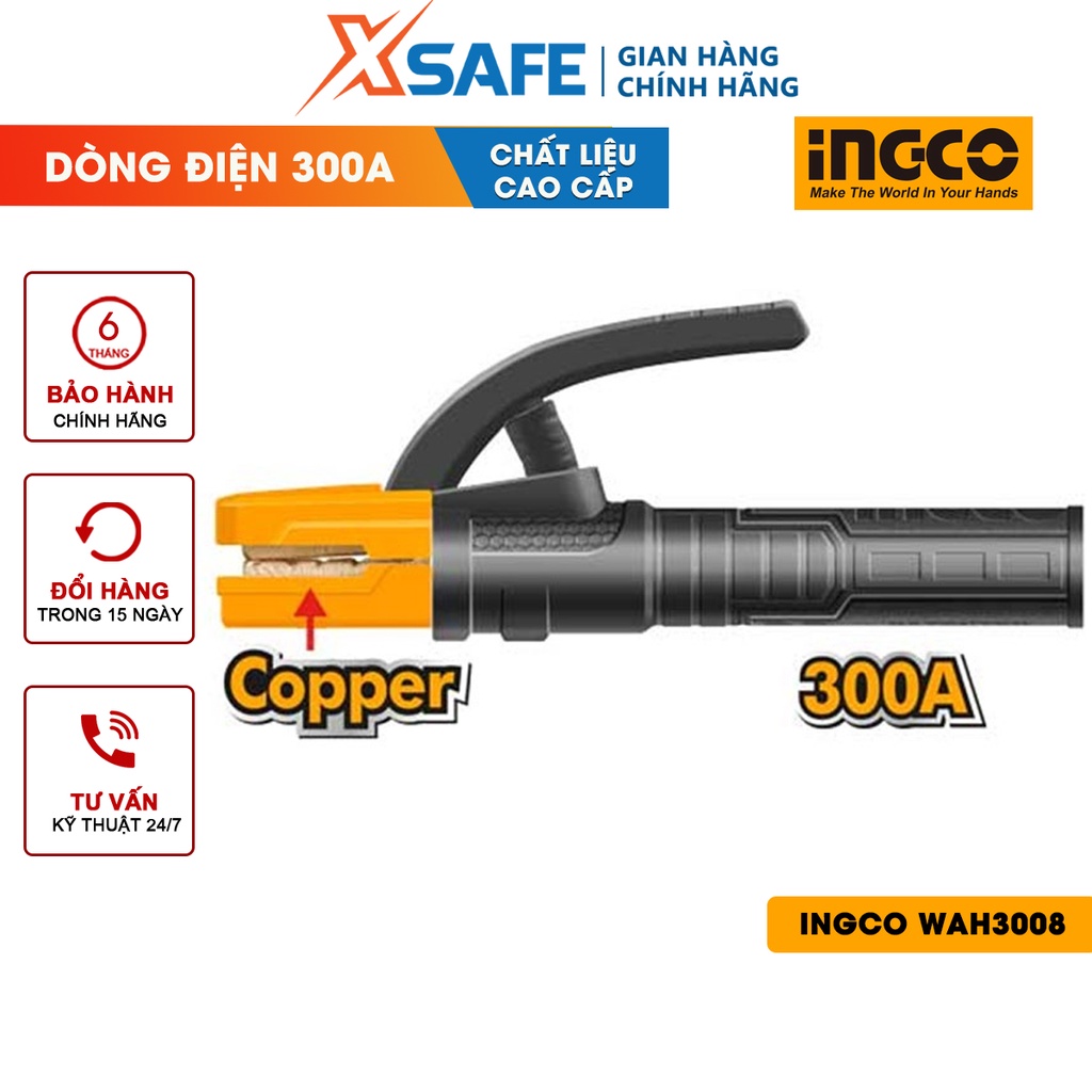 Kìm hàn INGCO WAH3008 dòng điện định mức 300A luôn ổn định, sử dụng cho máy hàn MMA của Total, Ingco - chính hãng