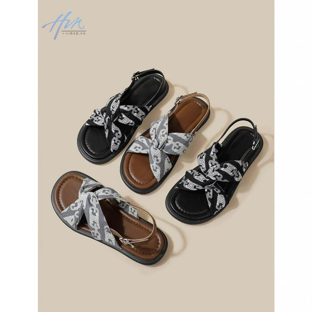Giày Sandal Đế Bằng Phong Cách Retro Thời Trang Đi Biển Cho Nữ