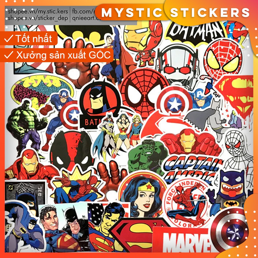 [SIÊU ANH HÙNG MARVEL COMIC] 50 Sticker chống nước ,dán xe laptop mũ bảo hiểm vali...