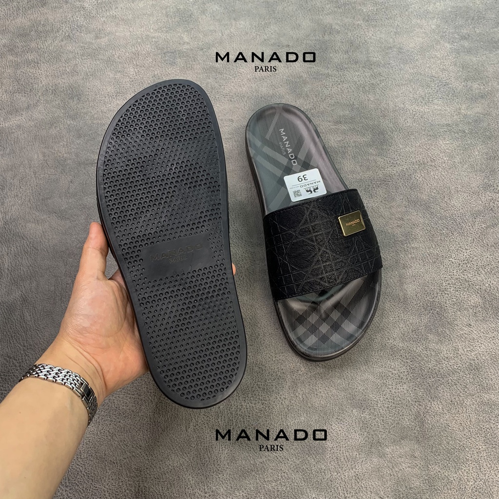 Dép da nam quai ngang cao cấp Manado Mã MND05 fullbox, quai da mềm mại, đế cao su thiết kế chắc chắn