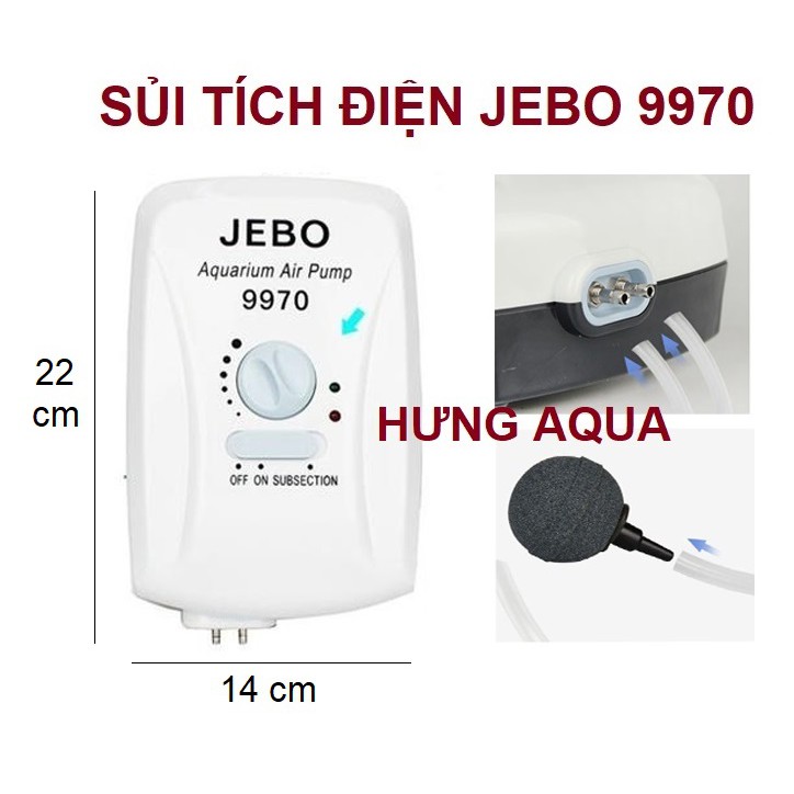 Máy Sủi Oxy Tích Điện Chạy Pin Sạc JEBO 9950 / 9970 loại 2 vòi không lo cúp điện (hàng chính hãng)