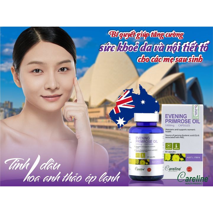 Tinh dầu hoa anh thảo, viên uống hoa anh thảo Careline Evening PrimroseOil,cân bằng nội tiết tố nữ 1000Mg