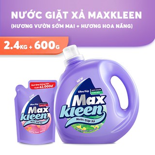 Combo Chai nước Giặt Xả MaxKleen Hương Sớm Mai 2,4 Kg + Túi Nước Giặt Xả Hoa Nắng 600g