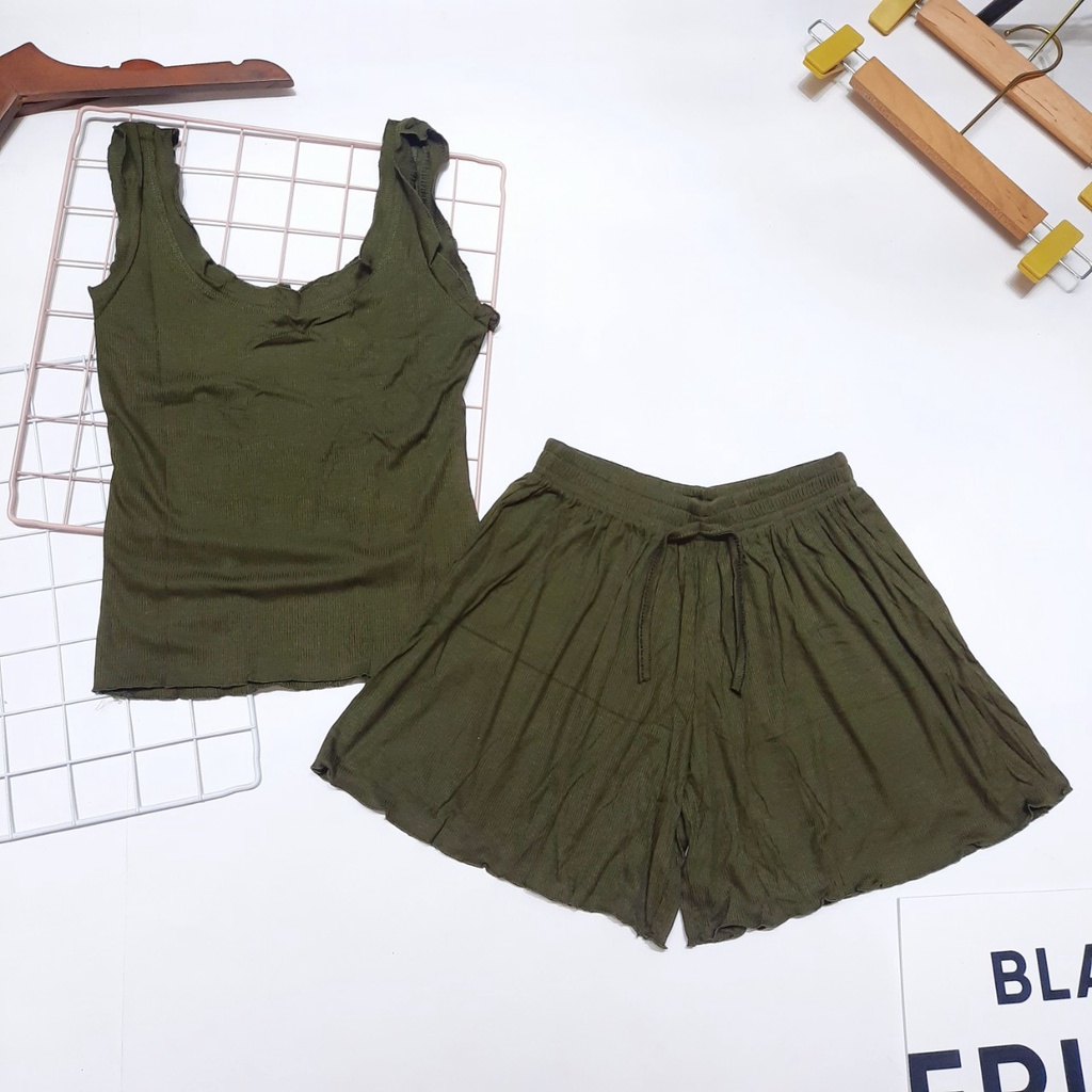 Bộ đùi 3 lỗ nữ viền bèo thun tăm, set đồ ngủ sexy co giãn mát lạnh BBN001