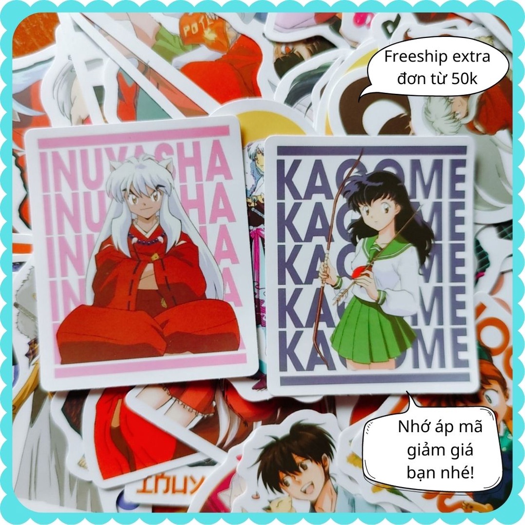 Bộ 50 Sticker Inuyasha hình dán anime chất liệu PVC chống nước chịu nhiệt màu in sắc nét dùng trang trí