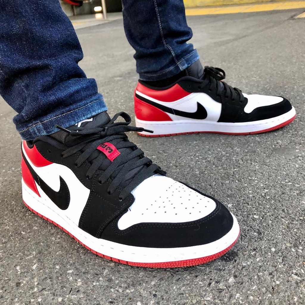 Giày Thể Thao, Giày Sneaker Air Jordan 1 Low Black Toe Trắng Mũi đen Gót đỏ Waterloo Shop