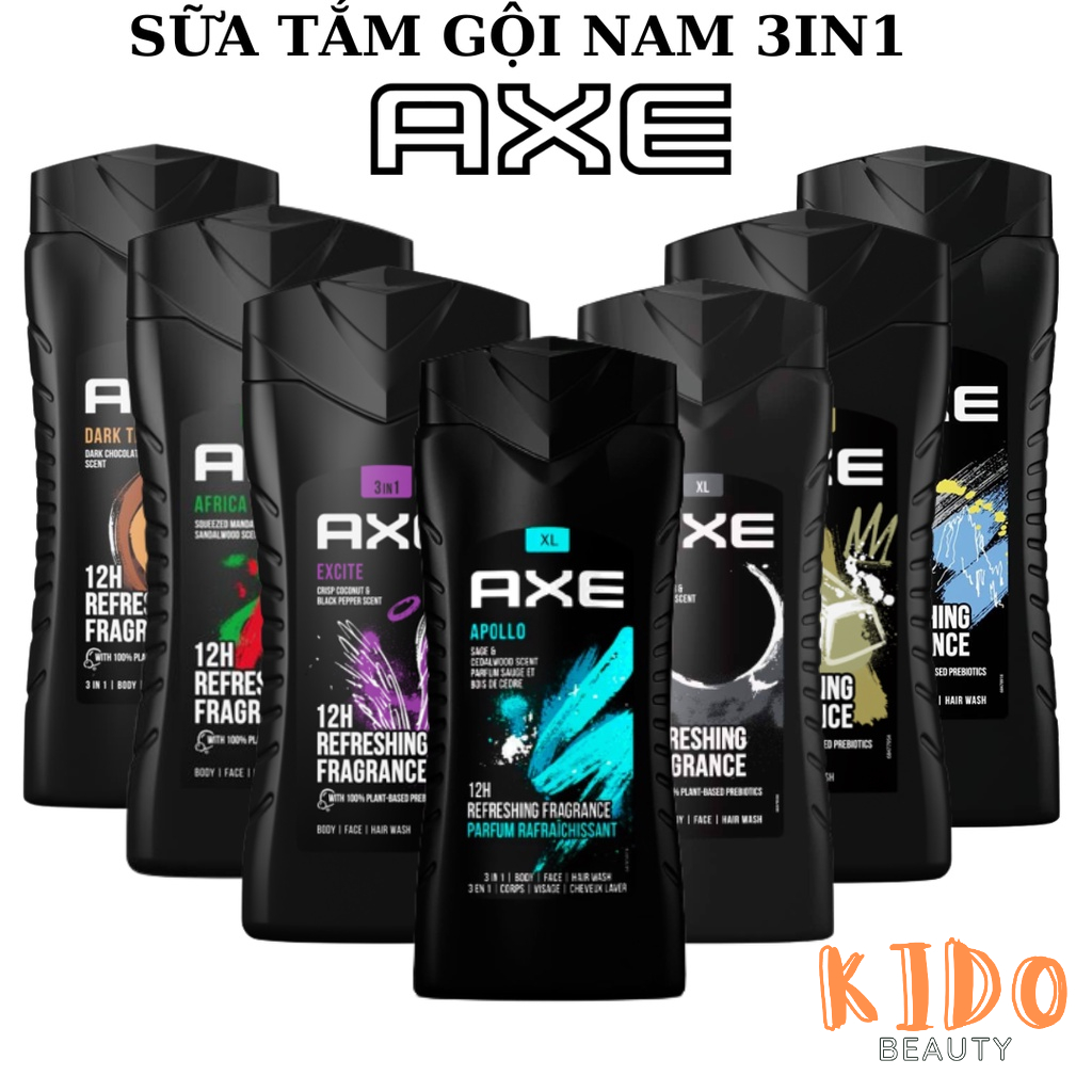 Sữa Tắm Gội Rửa Mặt Nam 3in1 AXE BODY FACE HAIR WASH 400ml | Gel tắm gội hương nước hoa nam axe