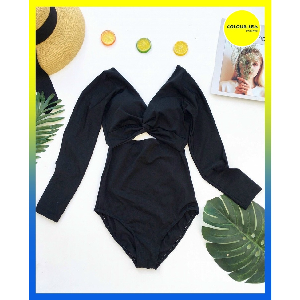 Bikini tay dài xoắn ngực màu đen thời trang cá tính | BigBuy360 - bigbuy360.vn