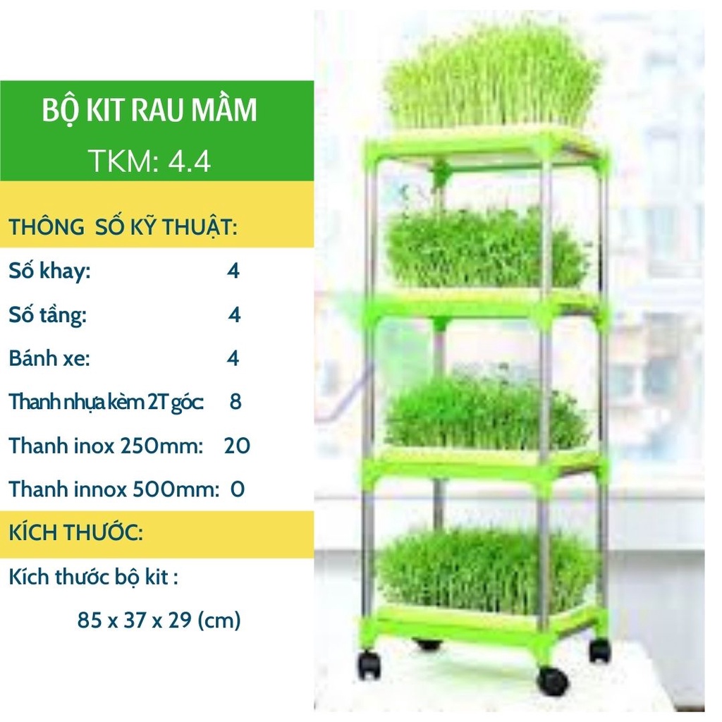 Bộ kit trồng rau mầm thủy canh chuyên dụng 4 khay 4 tầng