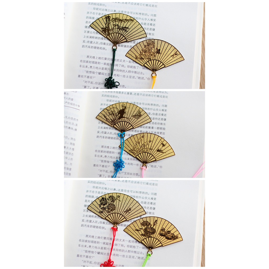 Bookmark quạt hoa đào tam sinh tam thế bookmark cổ trang kim loại tua rua