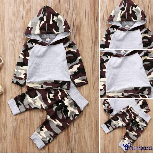 Bộ áo hoodie và quần dài hoạ tiết lính dành cho bé sơ sinh
