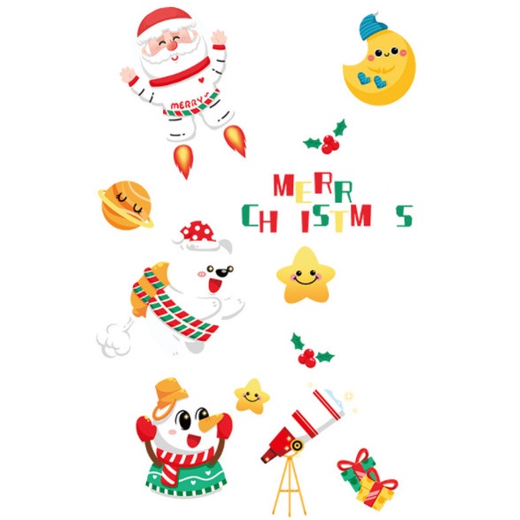Decal dán tường Noel Hít Tĩnh Điện không Dơ Kính - Noel mặc đồ phi hành gia cùng gấu trắng