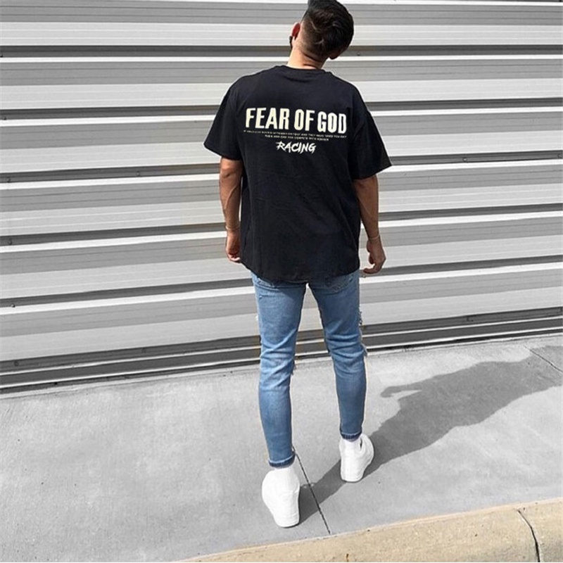 Áo fear of god racing essentials thun vải cotton áo from rộng unisex tay lỡ cổ tròn Semir
