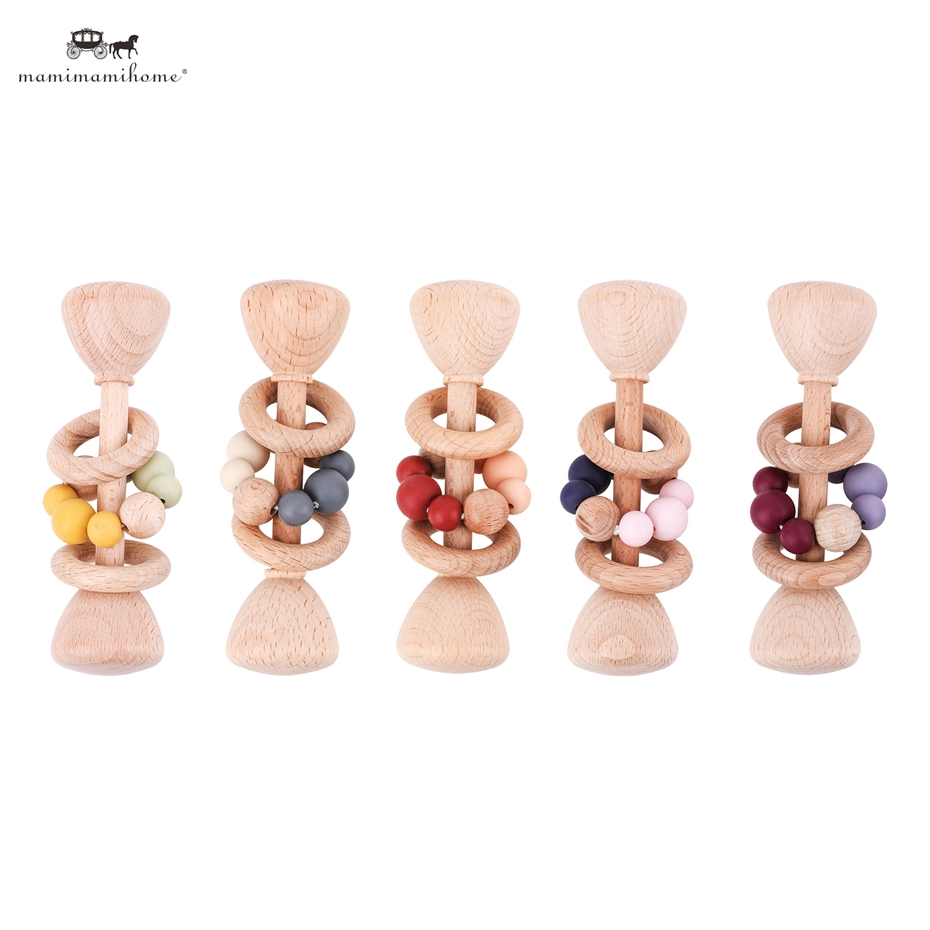 【COD】 1 cái Đồ chơi trẻ em bằng gỗ Teething Beech Wood Toys Đồ chơi trẻ em Nhai silicone Teething Baby Rattles bằng gỗ Đồ chơi cho trẻ em đang mọc răng BPA Miễn phí cho trẻ sơ sinh