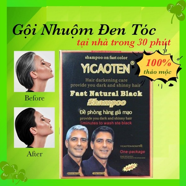Gói Dầu Gội Nhuộm Đen Tóc Giúp Cho Tóc Bạc Thành Tóc Đen Yicaoten Fast Natural Black Shampoo 30ml + Kèm Bao Tay