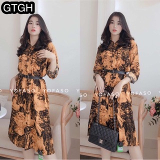 Đầm bầu sơ mi dáng dài (tặng đai)