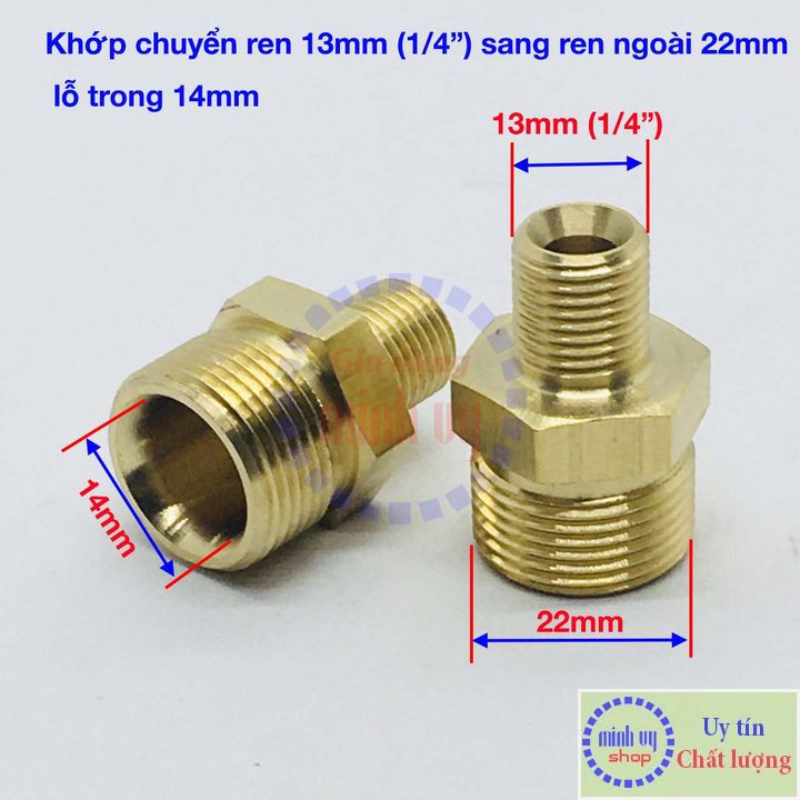 Khớp chuyển  - đầu chuyển ren NGOÀI 22mm (lỗ trong 14mm) sang ren NGOÀI 13mm 1/4&quot; - phụ kiện máy rửa xe