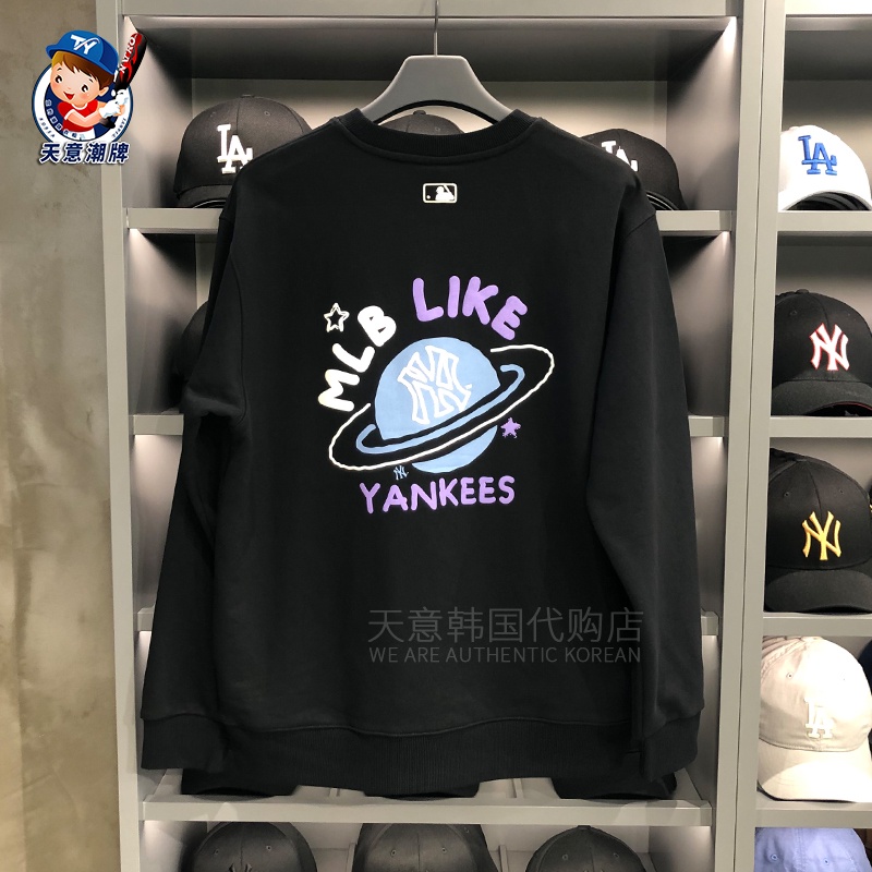 MLB Áo nỉ tay dài in hình hành tinh phong cách Hàn Quốc mới cho nam nữ