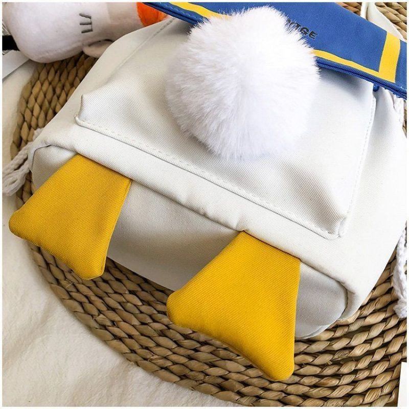 Túi Vải Canvas Đeo Vai Hình Chú Vịt Dễ Thương Phong Cách Hàn Quốc Cho Nữ