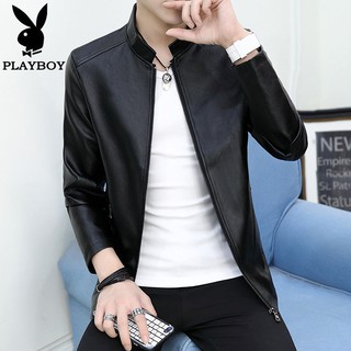 Playboy Áo Khoác Da Mỏng Dáng Ôm Trẻ Trung Cá Tính Cho Nam Kiểu Hàn Quốc