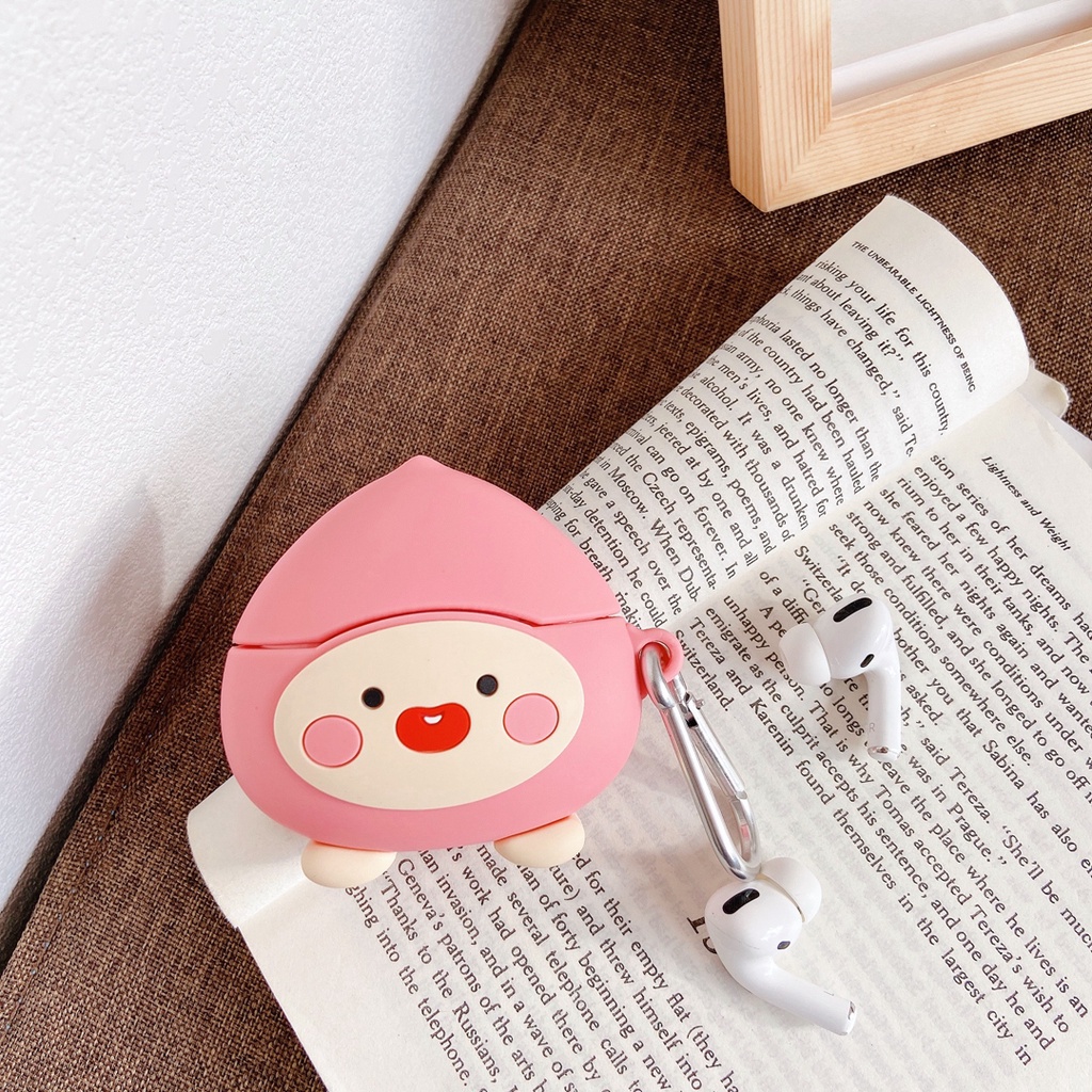 Vỏ Bảo Vệ Hộp Sạc Tai Nghe airpods 1 2 pro Hình Quả Đào Hoạt Hình Dễ Thương