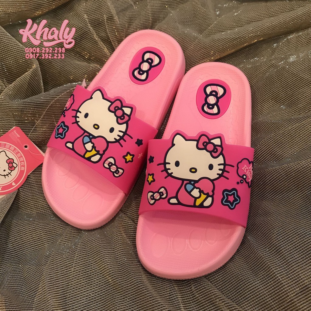 Dép quai ngang hình Mèo Hello Kitty ôm cây kem, màu hồng đậm có size kép [S34,35] [S36,37] siêu hot cho trẻ em, bé gái