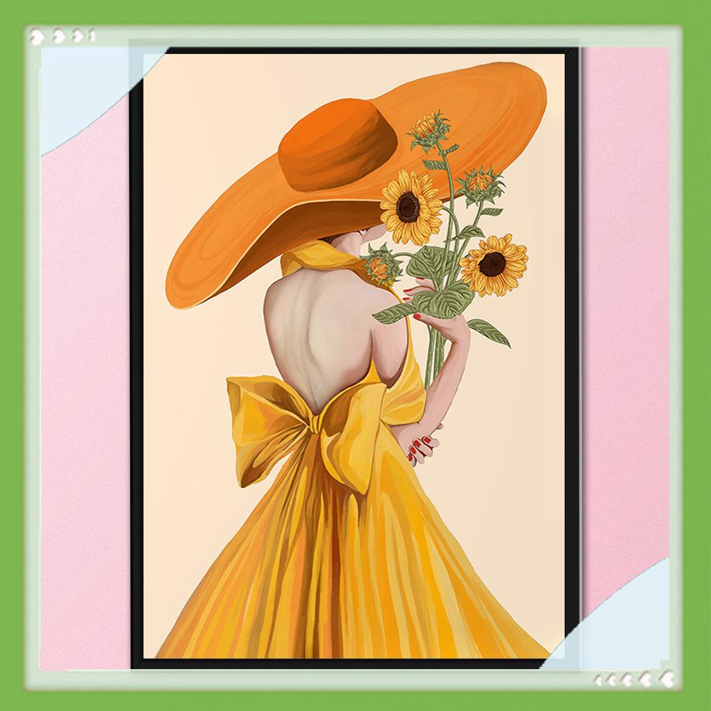 Bộ tranh thêu chữ thập hình cô gái và hoa hướng dương DIY độc đáo 11ct