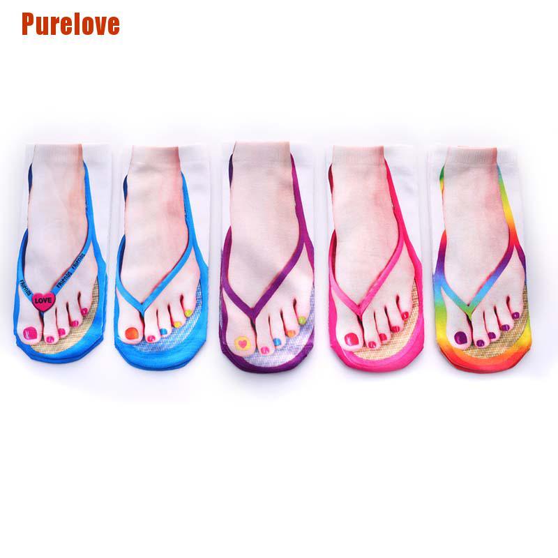 Tất cotton Cổ Thấp In Hình Bàn Chân 3d Dễ Thương
