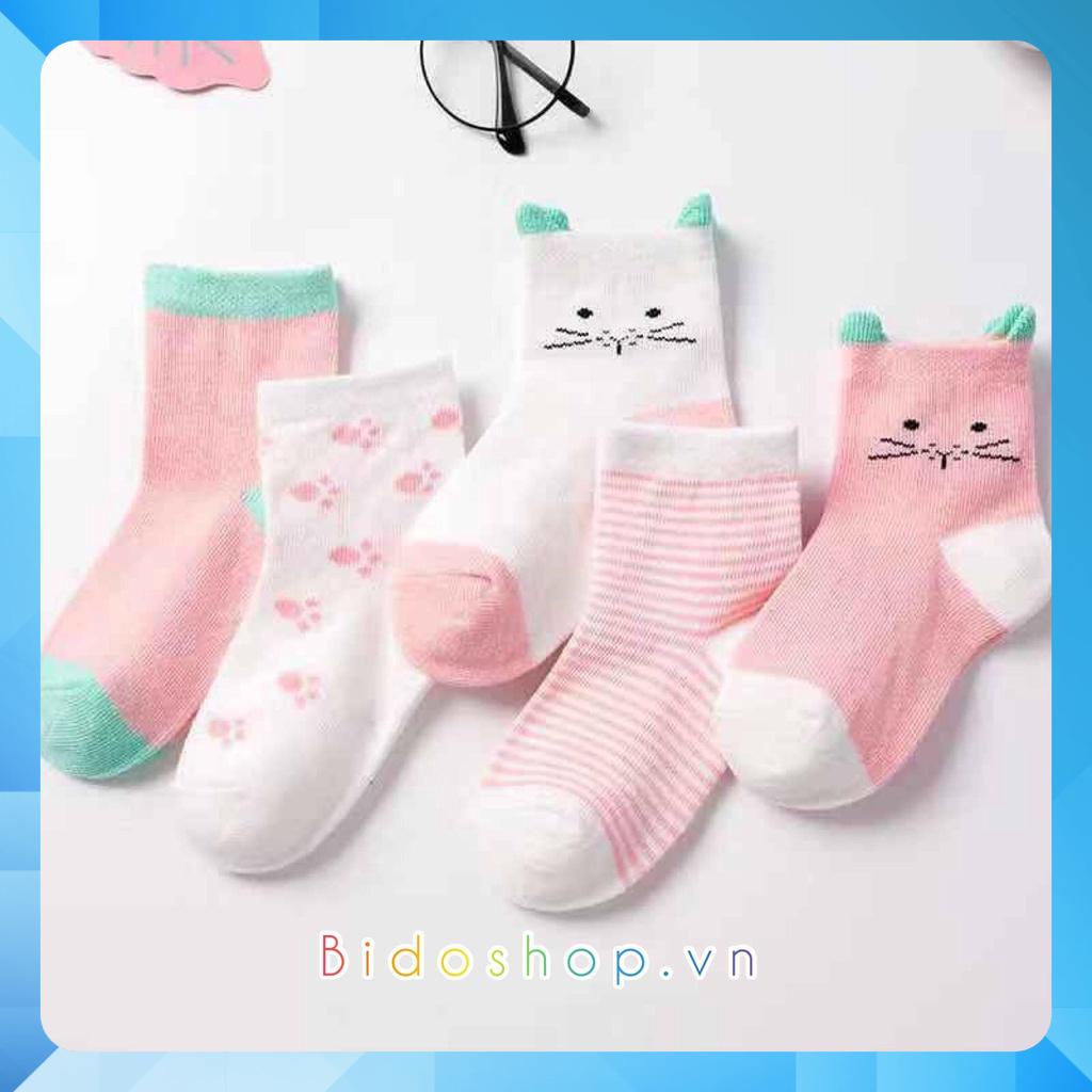 Set 5 đôi tất mèo cotton cho bé trai, gái sơ sinh 0-12 tháng